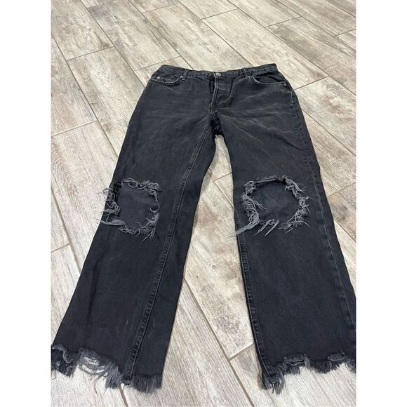 We The Free Free People Straight Leg Button Fly Black Distressed Jeans Size 28 - Picture 1 of 7
